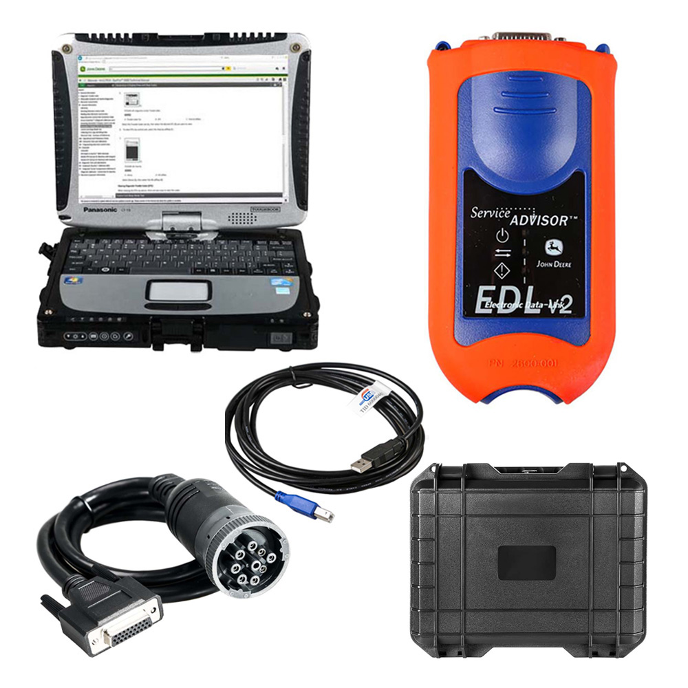 John Deere Service Advisor EDL V2 Electronic Data Link Diagnostic Tool Plus Panasonic CF19 I5 Laptop With V5.4.44 AG+ CF Software